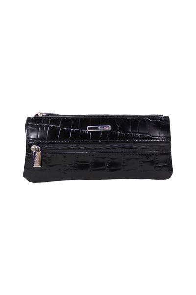 Siyah - Siyah Hakiki Deri Unisex Anahtarlık Bozuk Para Cüzdanı 00520