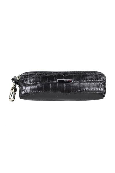 Siyah Kroko Hakiki Deri Unisex Anahtarlık Bozuk Para Cüzdanı 0436
