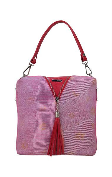 Pembe Hakiki Deri Kadın El Çapraz Omuz Askılı Çanta 5052