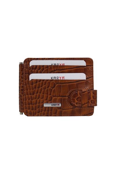 Taba Kroko Hakiki Deri Para Maşalı Unisex Kartlık Cüzdan 004400
